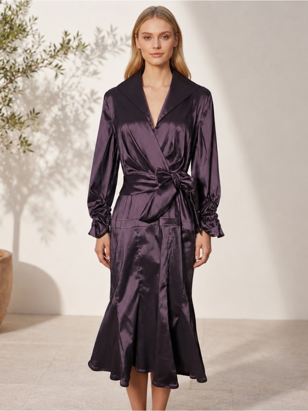 Tadashi Shoji Deep Plum Taffeta Evening/Formal Dress w/Bow Size 8